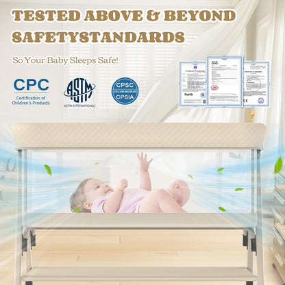 Baby Bassinet, 3-in-1 Baby Bassinets Bedside Sleeper for Newborn with Breathable Mesh, Portable Baby Crib with 4- Adjustable Height, Mattress, Storage Basket & Lockable Wheels, CPSC Beige