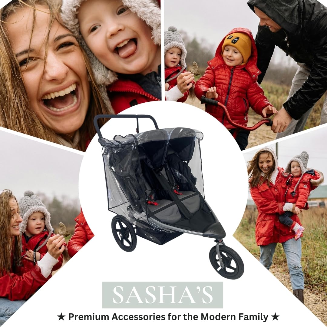 SASHA'S Rain Cover for BOB Gear Duallie Double Jogging Strollers, Zipper Access, Maximum Coverage, Weather Shield (Jogger not Included)