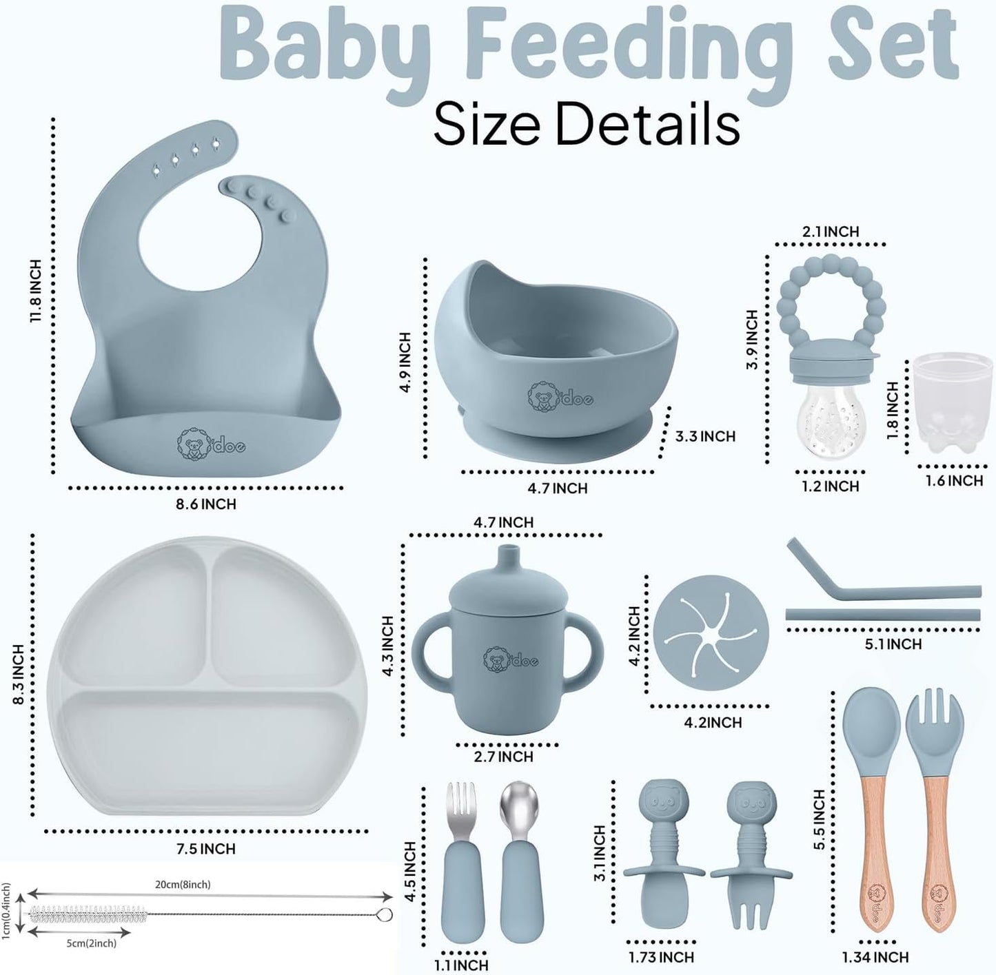 O'doe 17-Piece BPA-Free Silicone Baby Feeding Set | Thick & Soft Suction Plates, Baby Bowls, Wooden Fork & Spoon, and More | Make Mealtime Fun and Easy for Your Little One (Purple, V2)