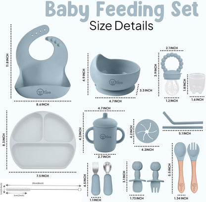 O'doe 17-Piece BPA-Free Silicone Baby Feeding Set | Thick & Soft Suction Plates, Baby Bowls, Wooden Fork & Spoon, and More | Make Mealtime Fun and Easy for Your Little One (Purple, V2)