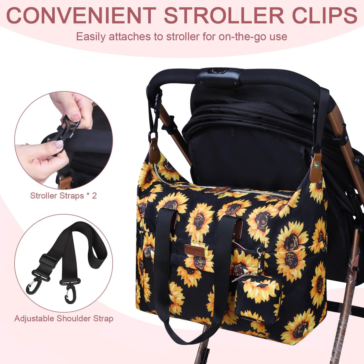 Pritent Diaper Bag Tote - Diaper Baby Bags with Pacifier Case, Shoulder Straps, Stroller Clips, Waterproof Large Mommy Maternity Travel Baby Bag for Mom and Dad, Green, Medium