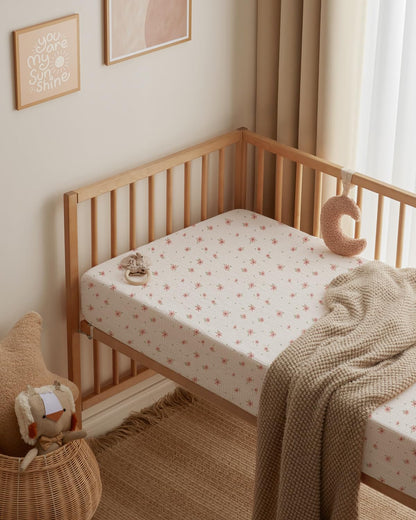 Blissful Diary Muslin Bassinet Sheets for Baby Girls Boys, Boho Soft Cotton Fitted for Oval Hourglass Rectangle Mattress, 2 Pack(Sunshine&Brown)