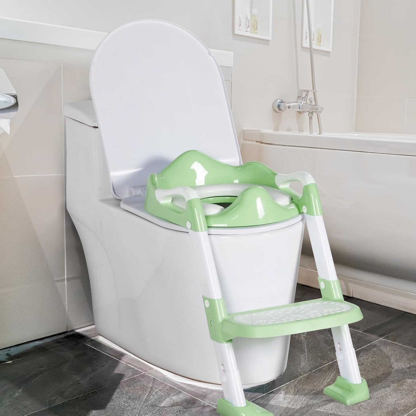 BRINJOY Potty Training Seat with Step Stool Ladder, Potty Toilet Toddler Seat w/Potty Training Chart & Cushion Handle, Kids Potty Training Toilet Chair for Girls Boys w/Non-Slip Pads Wide Step