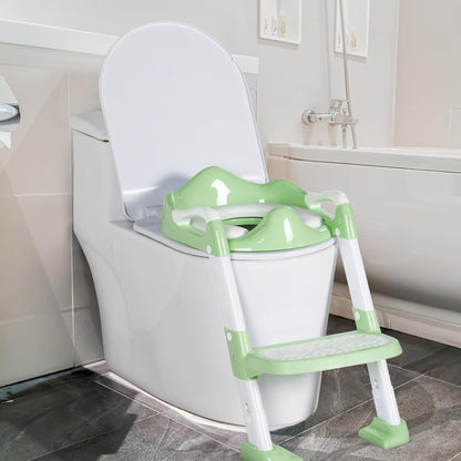 BRINJOY Potty Training Seat with Step Stool Ladder, Potty Toilet Toddler Seat w/Potty Training Chart & Cushion Handle, Kids Potty Training Toilet Chair for Girls Boys w/Non-Slip Pads Wide Step