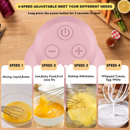 Hand Mixer with Whisk and Forther Wand,Electric Whisk, Milk Frother, Hand Held Mixers,Cordless Hand Mixer, Whisks for Cooking, Mini Mixer,Stirrers Electric,Food Chopper, Baby Food Maker,4-Speed, 10Oz