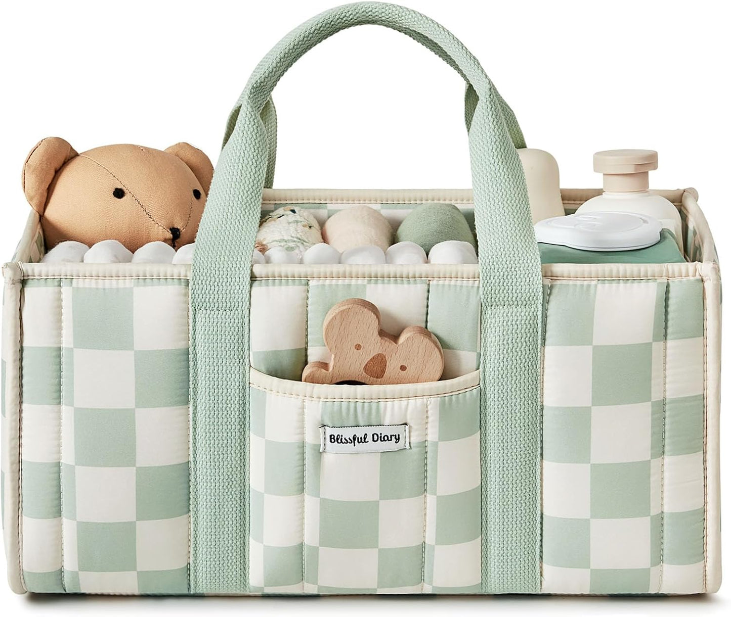 Blissful Diary Floral Diaper Caddy Organizer, Stylish Nursery Storage Basket, Gift for Baby Shower, Newborn Essentials, Floral Beige