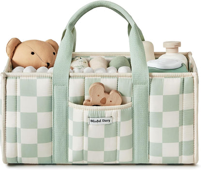 Blissful Diary Floral Diaper Caddy Organizer, Stylish Nursery Storage Basket, Gift for Baby Shower, Newborn Essentials, Floral Beige