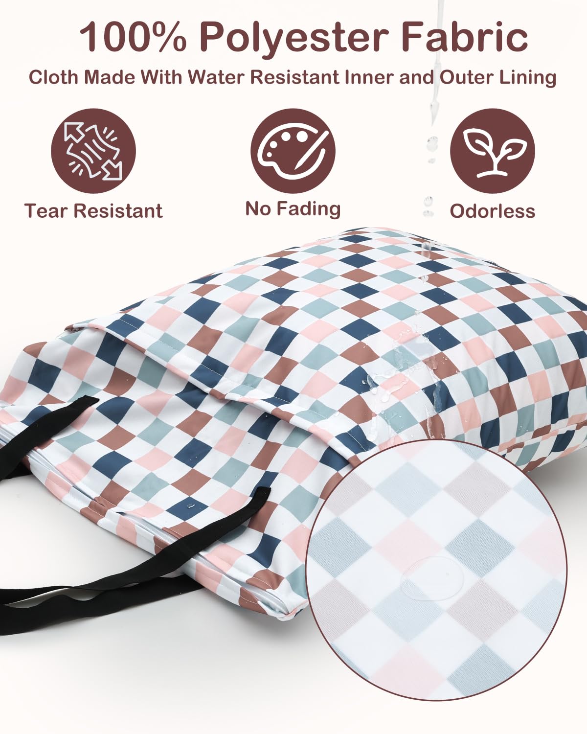 ALVABABY 2 Pack Large Wet Dry Bag Waterproof Hanging Cloth Diaper with Double Zippered Pockets 25x18 inches (Feather & Stripe)