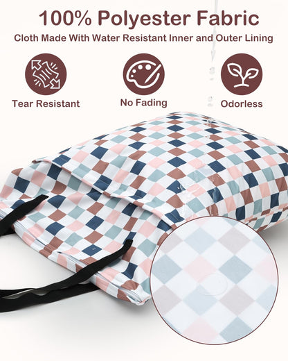 ALVABABY 2 Pack Large Wet Dry Bag Waterproof Hanging Cloth Diaper with Double Zippered Pockets 25x18 inches (Feather & Stripe)