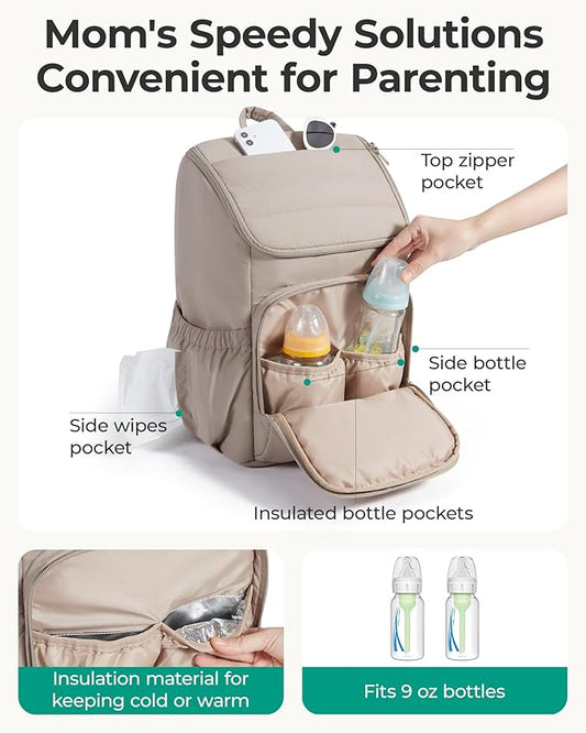 BAGSMART Diaper Bag Backpack, Large Baby Diaper Bag, Quilted Puffy Baby Bag for Mom with Quick-access Insulated Pockets, Lightweight Versatile Travel Backpack