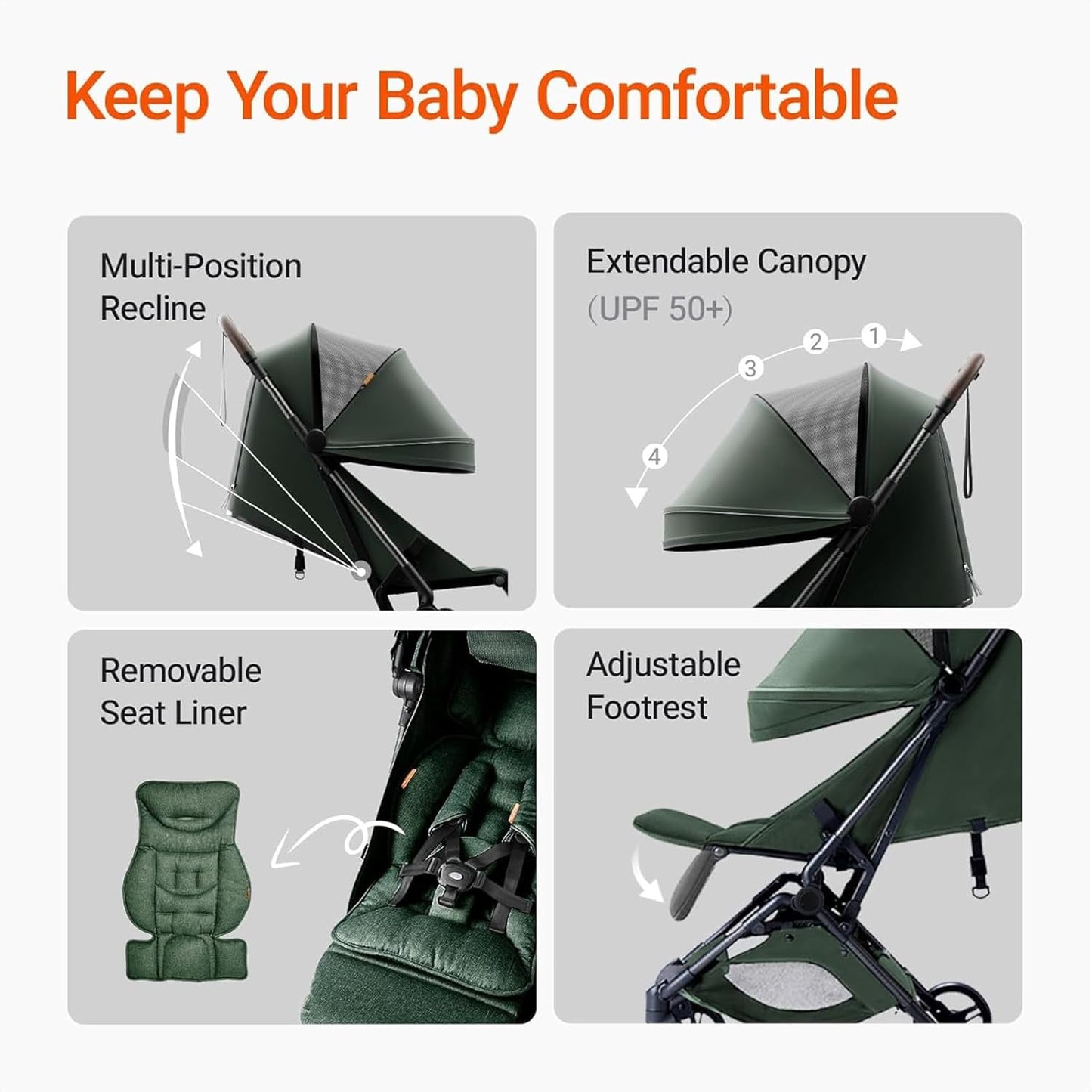 MAMAZING Ultra Air Lightweight Baby Travel Stroller with Carbon Fiber Frame, Compact & Airplane-Friendly, One-Handed Fold, 11.6 lbs, Perfect for Toddlers, Grey