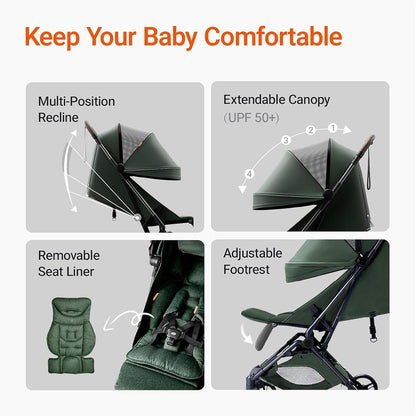 MAMAZING Ultra Air Lightweight Baby Travel Stroller with Carbon Fiber Frame, Compact & Airplane-Friendly, One-Handed Fold, 11.6 lbs, Perfect for Toddlers, Grey