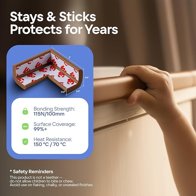 Furniture Edge 16.2ft & Corner Guards | Protective Foam Cushion | 15ft Bumper 4 Adhesive Childsafe Corners | Baby Child Proofing Foam Set for Table, Fireplace, Countertop | Brown