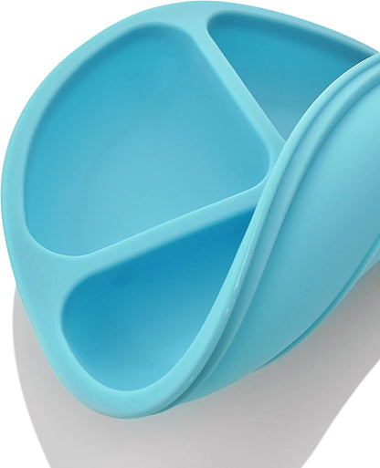 PandaEar 3 Pack Divided Unbreakable Silicone Baby and Toddler Plates - Non-Slip - Microwave Safe - Silicone (Pink Green Light Tan)