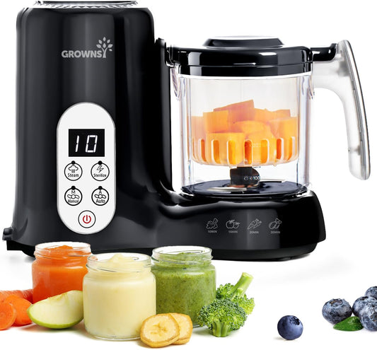 Grownsy Baby Food Maker with Steam Basket, One Step Baby Food Processor Steamer Puree Blender Grinder Mills Machine, Auto Cooking Grinding and Sterili-zing for Healthy Homemade Baby Food, Blue