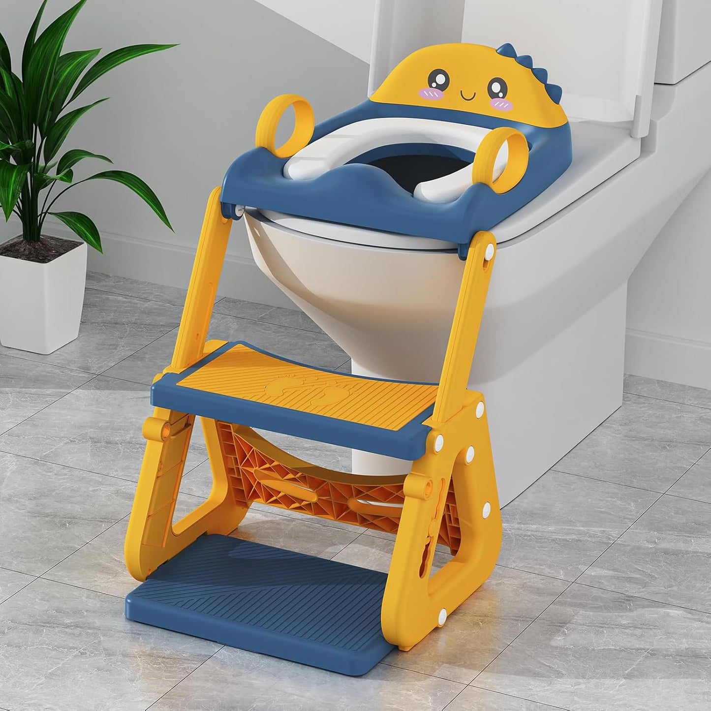 Potty Training Seat, Upgrade 2 in 1 Potty Training Toilet with Step Stool Foldable Toddler Toilet Seat for Kids Boys Girls Toddler Potty with Splash Guard Anti-Slip Pad Adjustable Ladder & Seat Height
