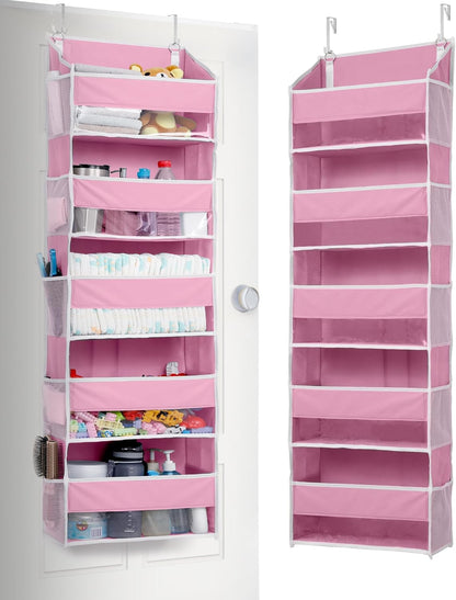 ULG 1 Pack Over Door Organizer with 5 Large and 10 Mesh Side Pockets, 44 lbs Weight Capacity Hanging Storage with Clear Window Kids Toys, Shoes, Diapers, Dark Grey, 5 Layers