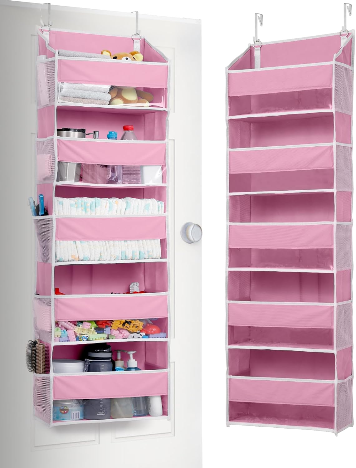 ULG 1 Pack Over Door Organizer with 5 Large and 10 Mesh Side Pockets, 44 lbs Weight Capacity Hanging Storage with Clear Window Kids Toys, Shoes, Diapers, Dark Grey, 5 Layers