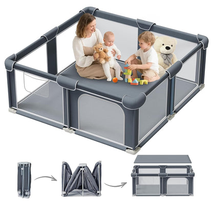 G TALECO GEAR Foldable Playpen for Babies and Toddlers, 71"x79" Portable Play Yard with Mat, Kids Collapsible Play Pen with Sturdy Metal Frame & Mesh Walls, Indoor & Outdoor Baby Fence Play Area