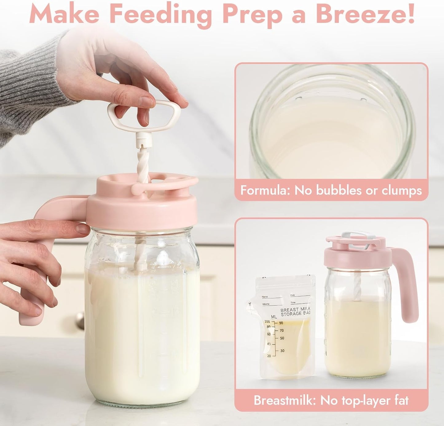 Papablic 32oz Formula Mixing Pitcher Lid, Breastmilk Pitcher Mixing Handle & Flip Locking Spout for Mixing Formula/Breastmilk/Protein Powder/Coffee, Blue