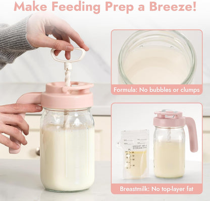 Papablic 32oz Formula Mixing Pitcher Lid, Breastmilk Pitcher Mixing Handle & Flip Locking Spout for Mixing Formula/Breastmilk/Protein Powder/Coffee, Blue