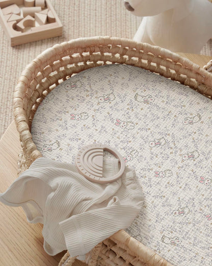 Blissful Diary Muslin Bassinet Sheets for Baby Girls Boys, Boho Soft Cotton Fitted for Oval Hourglass Rectangle Mattress, 2 Pack(Sunshine&Brown)