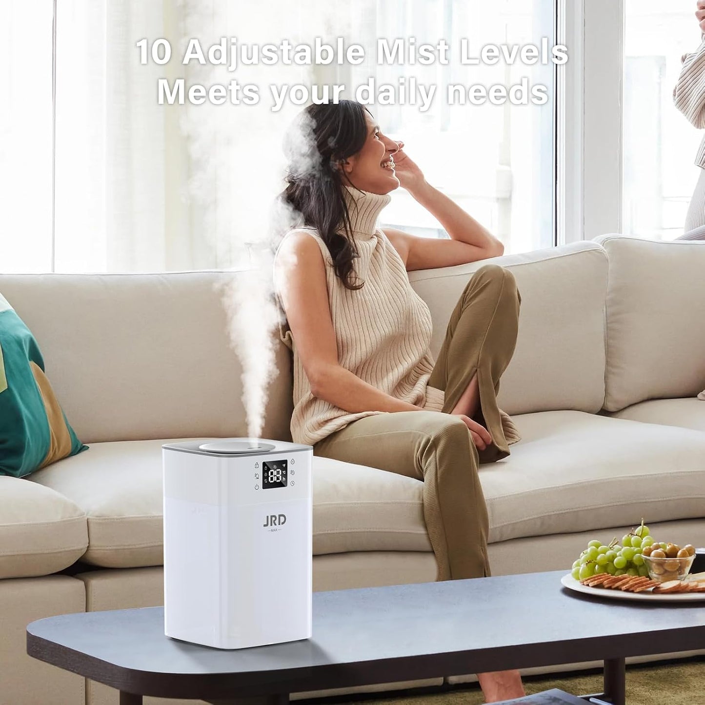JRD 4L Humidifiers for Bedroom, Cool Mist Humidifier for Large Room, 40H Runtime, 360° Nozzle, Night Light for Home, Office, Baby Nursery, Plants（Black）