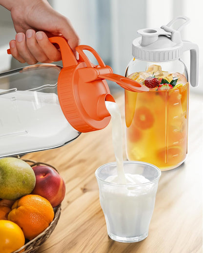 64oz Glass Breast Milk Pitcher with Lid & Pour Spout, 2 Quart Airtight Leakproof BreastMilk Fridge Storage Container - Wide Mouth, Dishwasher Safe Formula Pitcher with Handle