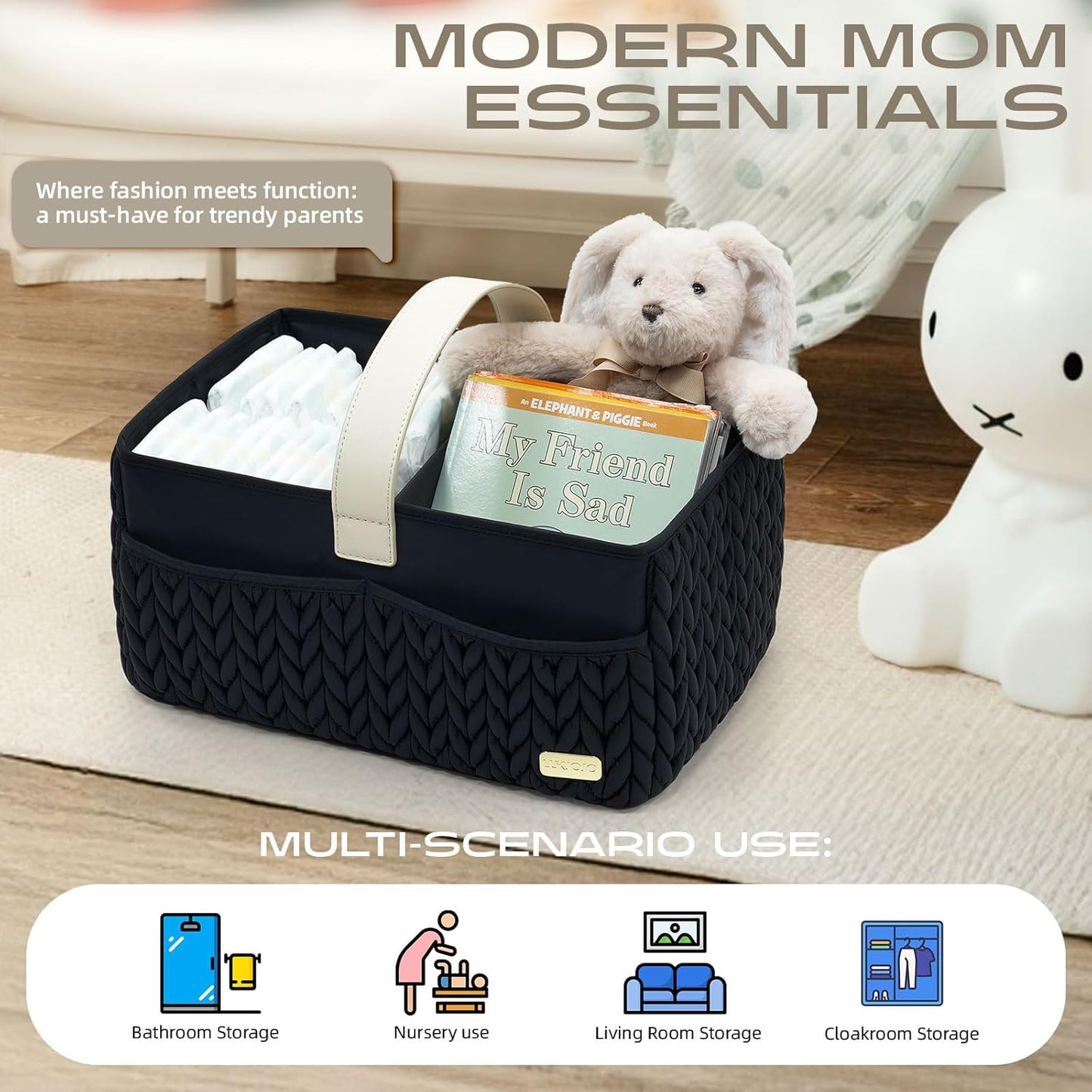 Luxurious Baby Diaper Caddy, Nursery Storage Basket for Newborn Essentials, Travel Baby Basket for Diapers Baby Wipes, Organizer Tote Bag Storage Bin, Baby Shower Gifts(Beige)