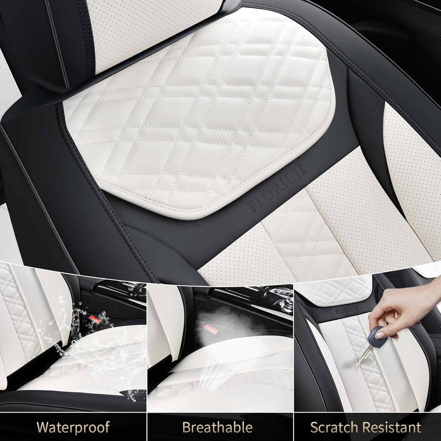 FLORICH Car Seat Covers Full Set, Automotive Seat Covers, Black Car Seat Cover, Waterproof Seat Protectors Universal fit for Car Truck Van SUV - Black