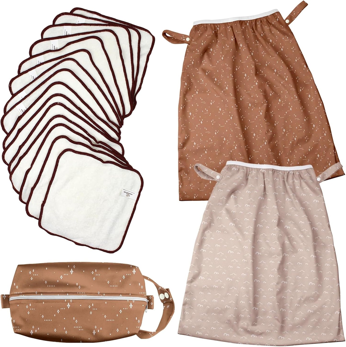 Mama Koala 2 Pack Reusable Pail Liners, with 15 Pack Washable cloth diaper wipes & 1ps of Waterproof pod