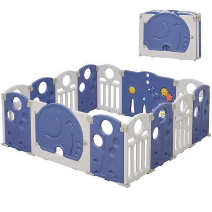 Baby Playpen, 14-Panel Foldable Play Pen for Babies and Toddlers, Indoor Outdoor Baby Fence with Sensory Play Panel, Adjustable Shape Activity Play Center, Portable & Easy Assemble