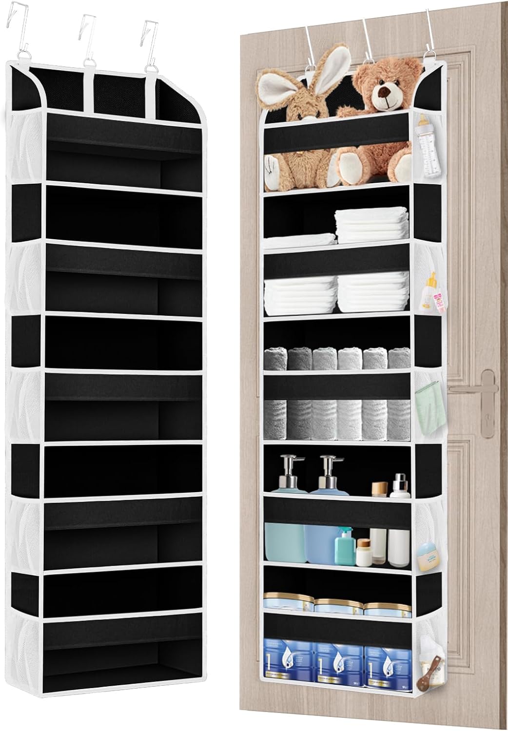 TAHAVICE 1 Pack Over The Door Organizer Storage, Hanging Organizer Closet with 5 Large Pockets 10 Mesh Pockets, 44 lbs Weight Capacity, Behind Door Storage for Nursery Bedroom Bathroom (Dark Grey)