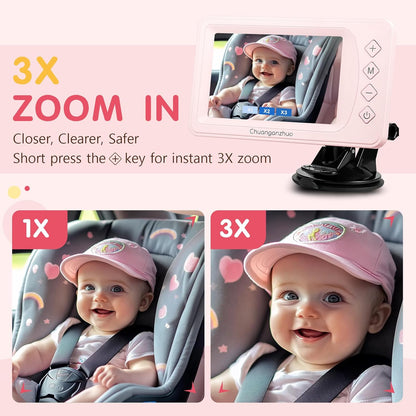 Baby Car Camera USB with No.1 Clarity, 5'' HD 1080P IPS Baby Car Monitor with 3X Zoom, Backseat/Carseat/Rear Seat Camera with Ultra Night Vision, Easy No-Damage Install, S100P(5inch Black)
