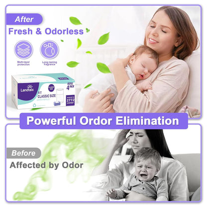 Refills Only Compatible with Dekor Classic Diaper Pail Refills|4 Pack for 2772 Diapers(Extra 40% Lengths)Diaper Pail Bags with Extra 30% Thickness Powerful Odor Eliminate Lavender Scent for Baby/Adult