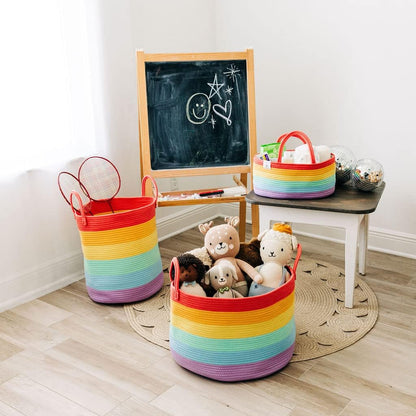 OrganiHaus Pastel Rainbow Nursery Storage Basket, Cotton Rope Toy & Diaper Caddy Organizer with Handles, Baby Diaper Organizer, Foldable Design, Machine Washable, Ideal for Baby Room & Laundry