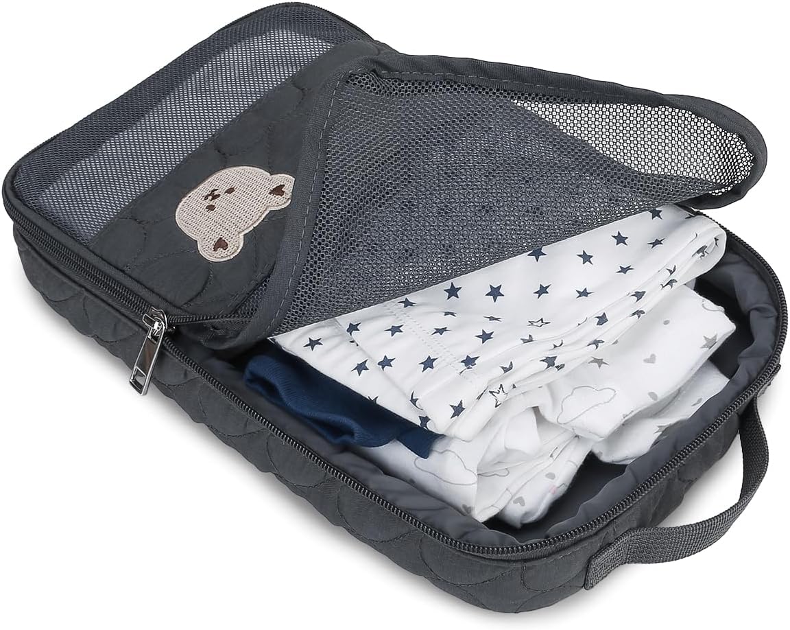 MOMIGO Baby Diaper Bag Organizer Pouches - 2 Pack Waterproof Pod Hanging Diaper Bag Cute Bear Mesh Bag Reusable, Washable or Baby Cloth Diapers
