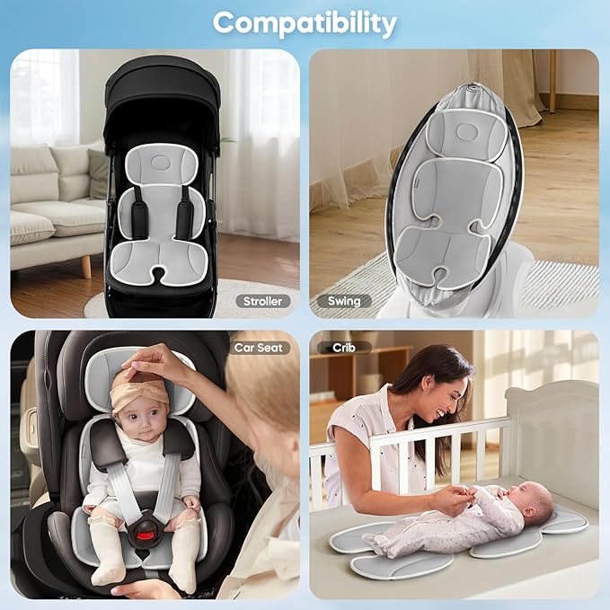 Baby Stroller Cooling Pad, Universal Soft Cooler Pad, Breathable Adjustable Car Seat, Liner Detachable 2-Piece Cooling Cushion Fits Strollers, Car Seat, High Chair, Bassinet, Swing