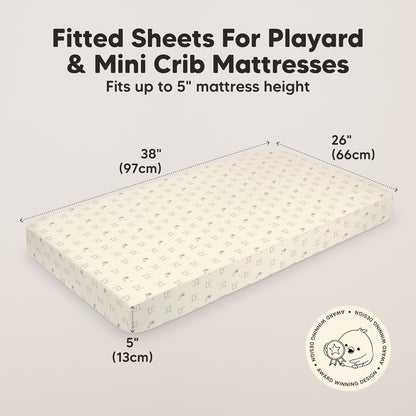 2-Pack Mini Crib Sheets Fitted - 38x26 Pack N Play Sheets for Pack and Play Mattress, Organic Cotton, Soft & Breathable Playard Bedding, Neutral Mini Toddler Bed Cover for Boys, Girls (Dragon Tale)