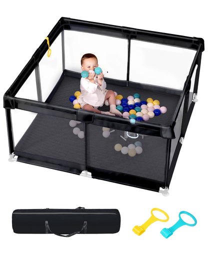 Baby Playpen with Mat, 71" x 59" Extra Large Play Yard for Babies and Toddlers, Baby Fence with Soft Thick Play Mat, Indoor Safety Activity Center for Infants, Easy to Assemble and Clean（Gray）