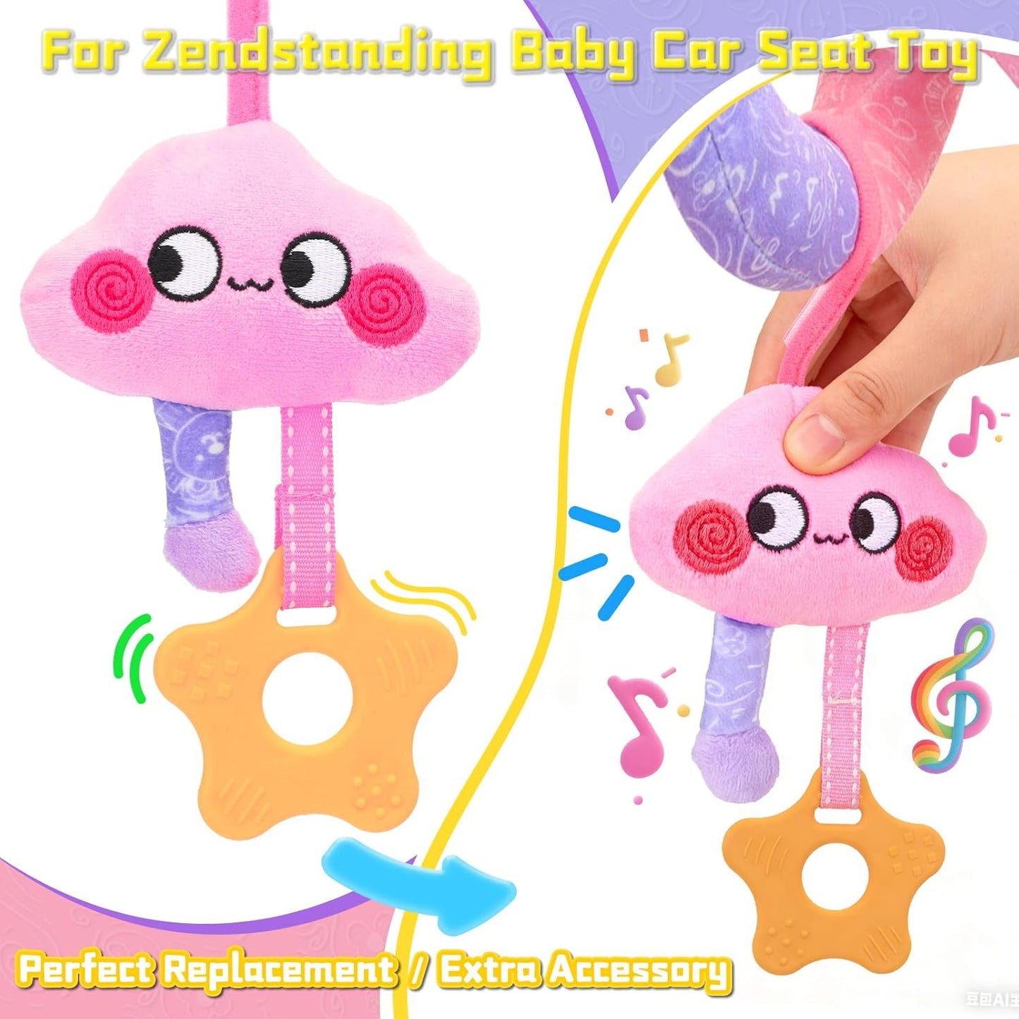 Musical Car Seat Toy for Babies 0-12 Months Girl, 5-in-1 Sensory Activity Hanging Toy Stroller Toy with Soothing Music, Rattle, Mirror for Newborn Infants Essential Gifts, Unicorn
