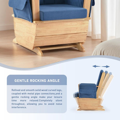 Rustic Rubber Wood Glider and Ottoman Set, Nursery Glider Chair for Breastfeeding and Relaxing, Comfortable Rocking Chair for Living Room and Bedroom（Tan）