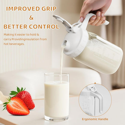 OneDream Breast Milk Pitcher 32oz Glass Pitcher with Lid, Formula Pitcher Leakproof Drip-Free Spout, Wide Mouth Mason Jar Pitcher for Easy Pouring, Dishwasher Safe Breastmilk Storage Pitcher
