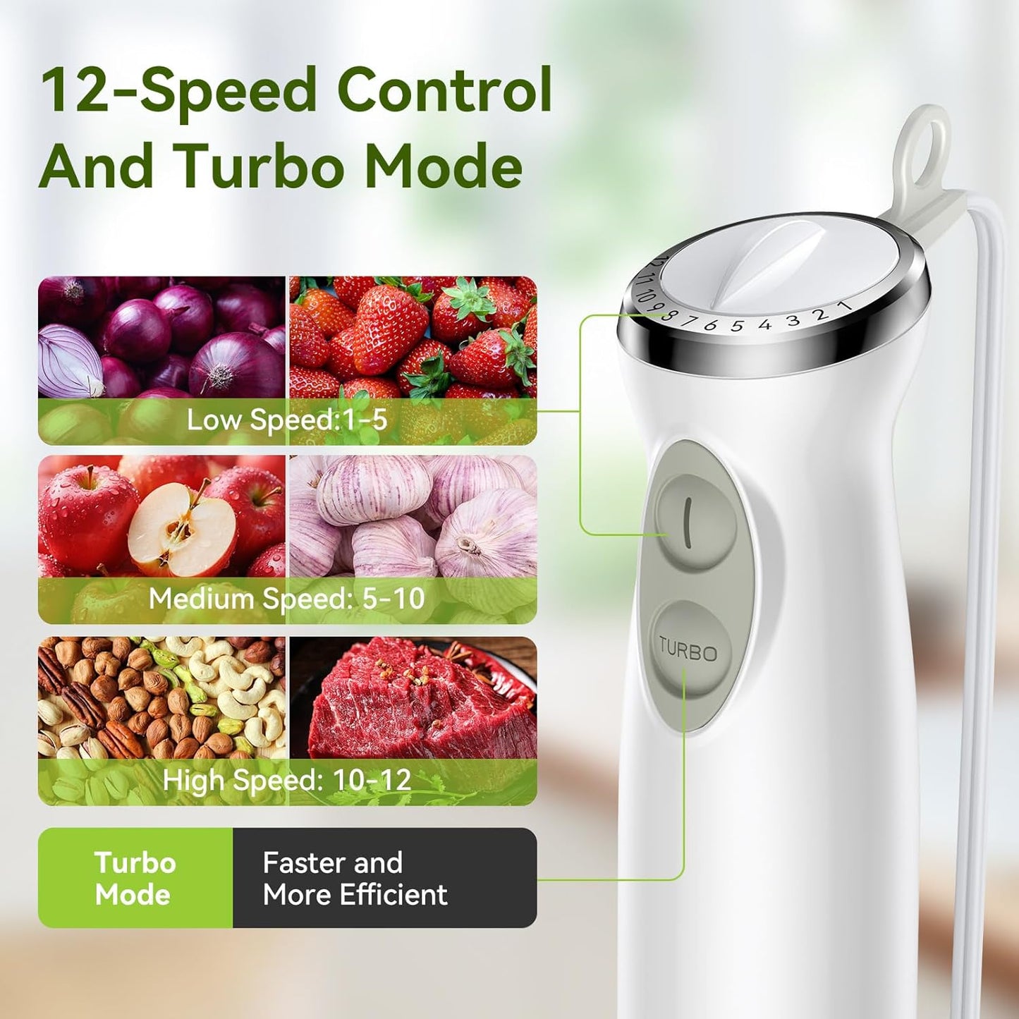 Immersion Blender Handheld 5 in 1 Hand Blender, 1000W Hand Mixer Stick, BPA-Free 12 Speed Handheld Blender 304 Stainless, Beaker, Chopper, Whisk and Milk Frother, Soup, Smoothies, Baby Food, Sauce