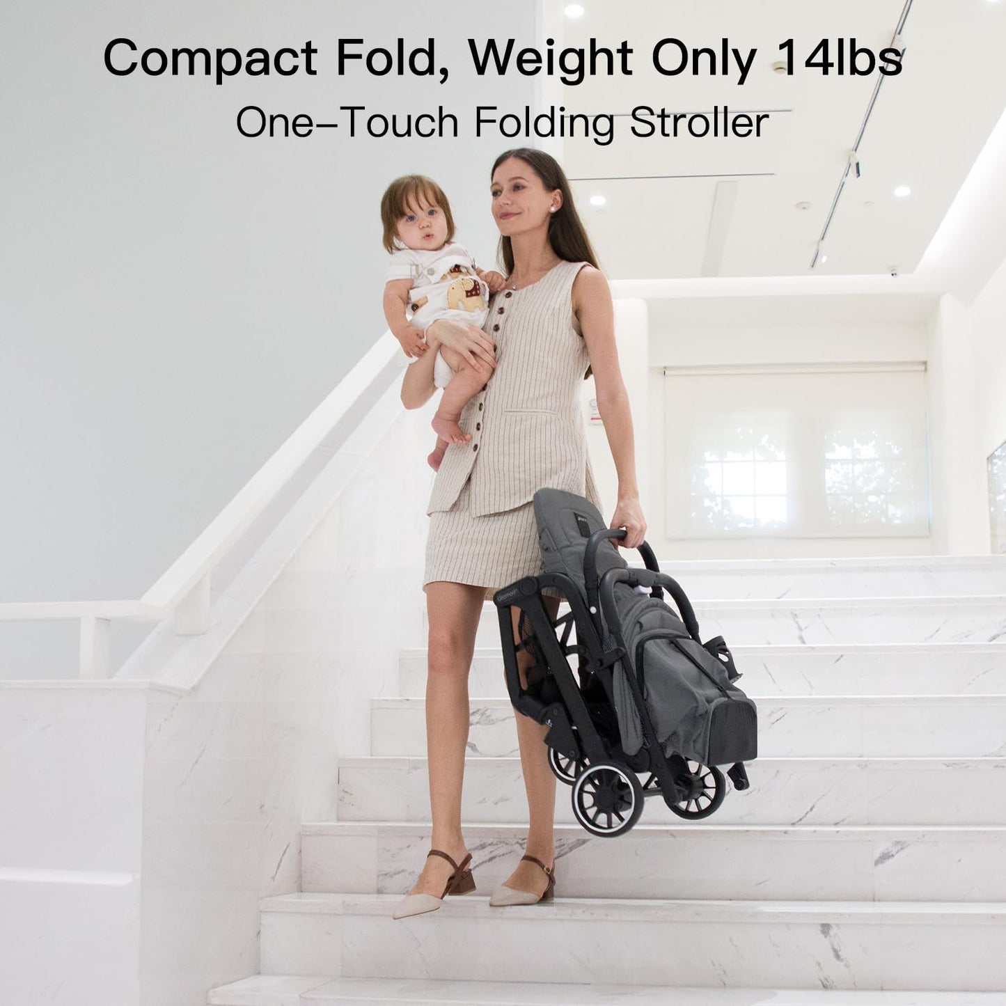 Gromast Compact Fold Baby Stroller, Lightweight Travel Toddler Stroller with One-Click Fold, Extendable UPF50+ Canopy, Cup Holder, UV Protected and Waterproof, One-Hand Folding - Blue