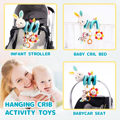 Koty Car Seat Toys, Infant Baby Spiral Plush Activity Hanging Toy for Stroller Bar Pram Crib with Music Box BB Squeaker & Rattles(Black Fox)