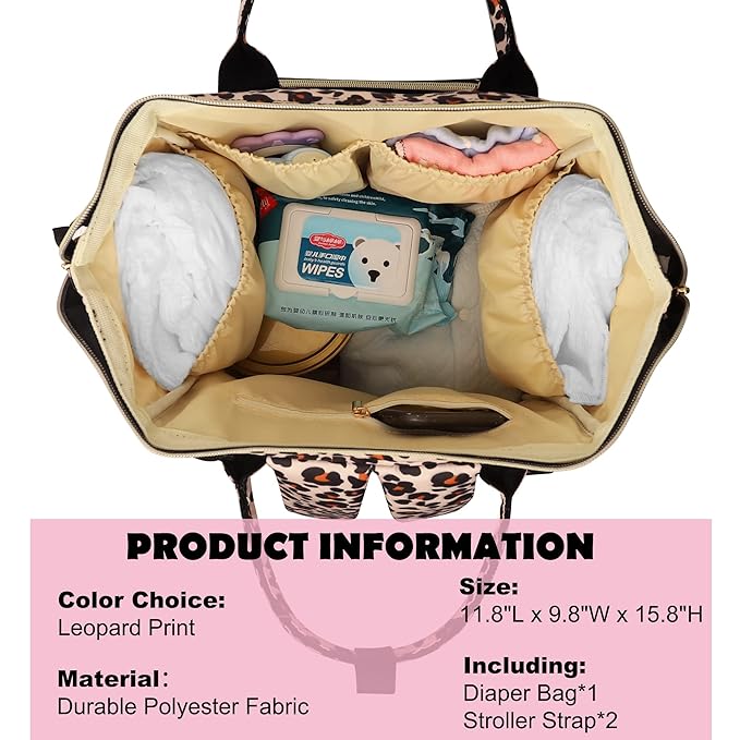 Femuar Diaper Bag Backpack Multifunction Maternity Diaper Bag for Baby Girls & Boys Large Capacity Travel Nappy Bags Leopard Print