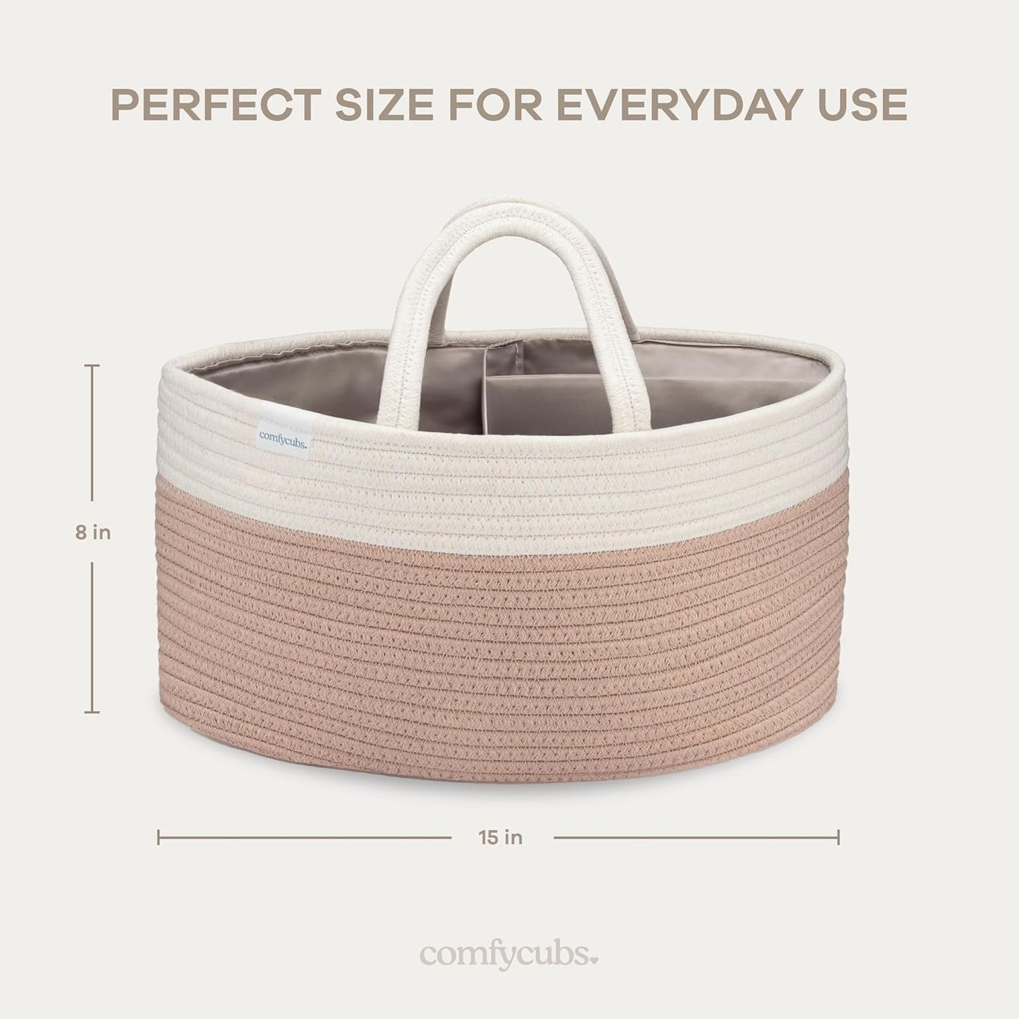 Comfy Cubs Rope Diaper Caddy Organizer 8.5" x 15" x 8" - Large Baby Diaper Basket with 3 Spacious Compartments - Stylish Cotton Baby Caddy Organizer for Diapers, Wipes & Essentials - Pacific Blue