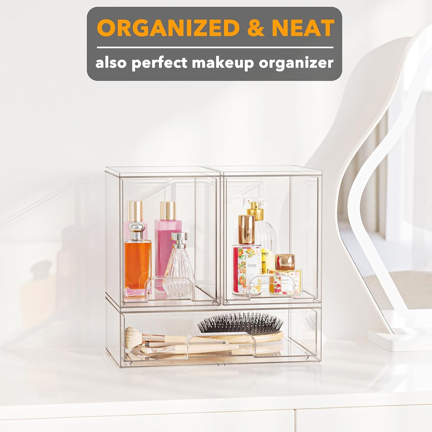 SpaceAid Bottle Storage Organizer Baby - Acrylic Bottles Station Organizer Container, Stackable Clear Drawers for Countertop, Vanity, Bathroom, Cabinet, Pantry Organization, 5 Pack, 2S2M1L, 15.4" H