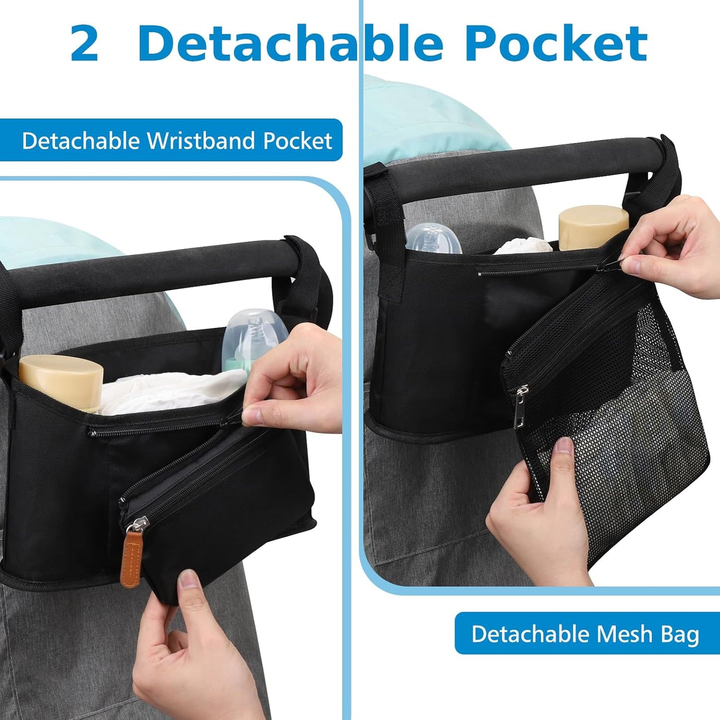 Accmor Universal Stroller Organizer with Detachable Phone Bag, Stroller Bag Caddy Organizer Stroller Accessories for Uppababy, Baby Jogger, Nuna, Doona, Britax Strollers